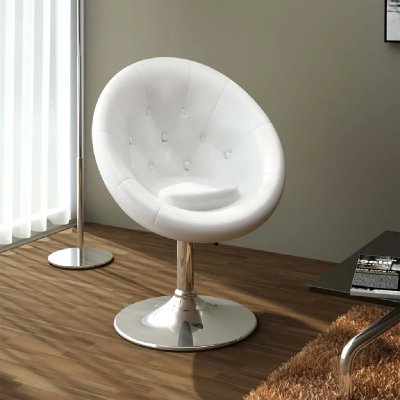 Vidaxl fauteuil r&eacute;tro capitonn&eacute; blanc pied tulipe chrom&eacute; 240448