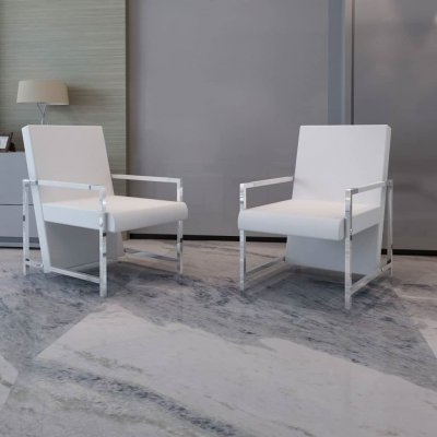 VIDAXL  - Fauteuils 2 pcs avec cadre chrom&eacute; Blanc Similicuir Blanc