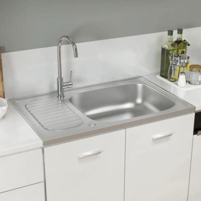 VIDAXL  Jeu d'&eacute;vier de cuisine et &eacute;gouttoir Argent&eacute; 800x500x155 mm Inox