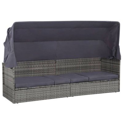 VIDAXL  lit de jardin avec auvent gris 205x62 cm r&eacute;sine tress&eacute;e 43962