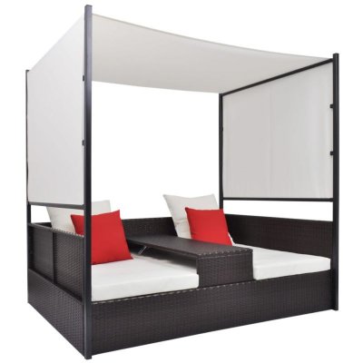 VIDAXL  Lit De Jardin Avec Auvent Marron 190x130 Cm R&eacute;sine Tress&eacute;e