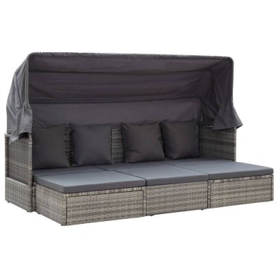 VIDAXL  - Lit de jardin et toit Gris m&eacute;lang&eacute; R&eacute;sine tress&eacute;e Gris
