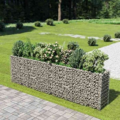 VIDAXL  lit sur&eacute;lev&eacute; &agrave; gabion acier galvanis&eacute; 360x50x100 cm 143560