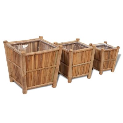 VIDAXL  lot de 3 pots de fleurs en bambou avec doublure en nylon 41507