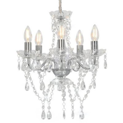 VIDAXL  - Lustre avec perles de cristal Argent&eacute; Rond 5 x E14 Argent