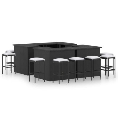 Vidaxl meuble de bar de jardin 16 pcs et coussins r&eacute;sine tress&eacute;e noir