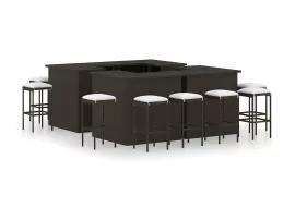 Vidaxl Meuble De Bar De Jardin 16pcs Et Coussins R&eacute;sine Tress&eacute;e Marron