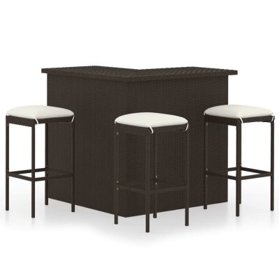 Vidaxl Meuble De Bar De Jardin 4 Pcs Et Coussins R&eacute;sine Tress&eacute;e Marron