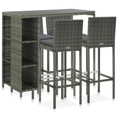 Vidaxl - Meuble de bar de jardin 5 pcs et coussins R&eacute;sine tress&eacute;e Gris
