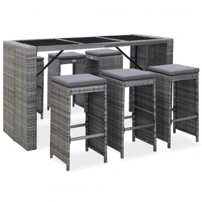 Vidaxl - Meuble de bar de jardin 7 pcs et coussins R&eacute;sine tress&eacute;e Gris