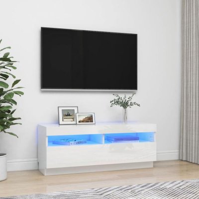 VIDAXL  meuble tv avec lumi&egrave;res led blanc brillant 100x35x40 cm