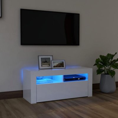 VIDAXL  meuble tv avec lumi&egrave;res led blanc brillant 90x35x40 cm