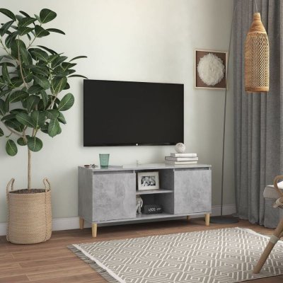 VIDAXL  meuble tv avec pieds en bois massif gris b&eacute;ton 103,5x35x50 cm