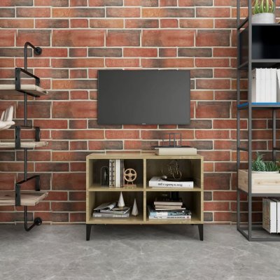 VIDAXL  meuble tv avec pieds en m&eacute;tal ch&ecirc;ne sonoma 69,5x30x50 cm