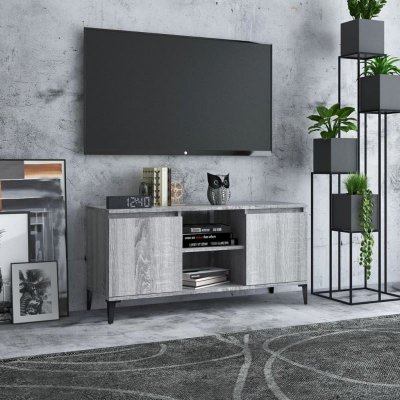 VIDAXL  meuble tv avec pieds en m&eacute;tal sonoma gris 103,5x35x50 cm