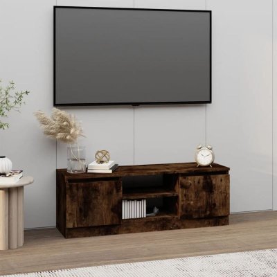 VIDAXL  - Meuble tv avec porte Ch&ecirc;ne fum&eacute; 102x30x36 cm