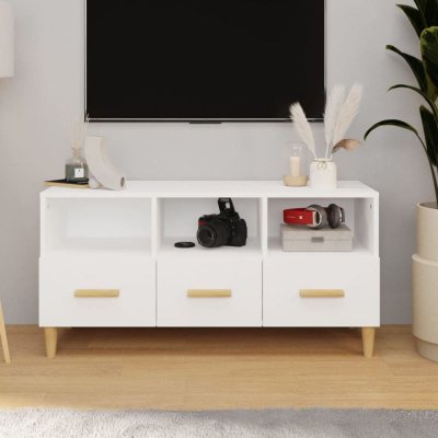 VIDAXL  meuble tv blanc brillant 102x36x50 cm bois d'ing&eacute;nierie