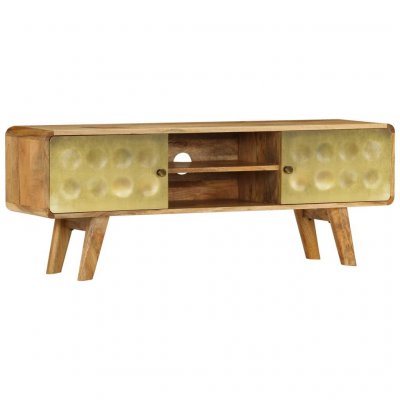 VIDAXL  - Meuble tv Bois de manguier massif 120 x 30 x 45 cm Dor&eacute;