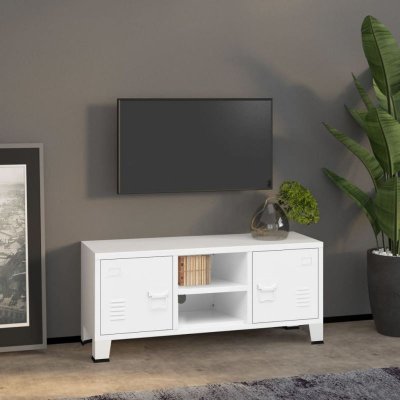 VIDAXL  meuble tv industriel blanc 105x35x42 cm m&eacute;tal