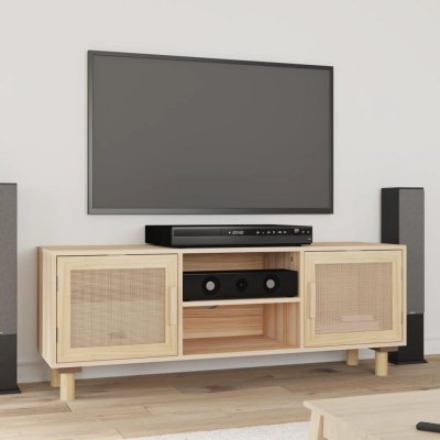 VIDAXL  meuble tv marron 105x30x40 cm bois de pin massif rotin naturel