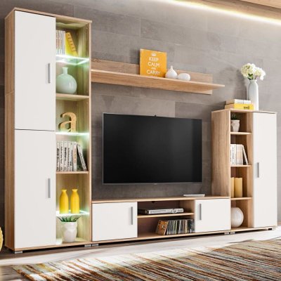 VIDAXL  - Meuble tv Mural avec Lumi&egrave;res led Ch&ecirc;ne Sonoma et Blanc Brun