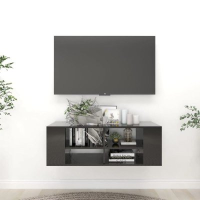VIDAXL  meuble tv mural noir brillant 102x35x35 cm agglom&eacute;r&eacute;