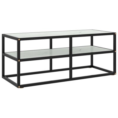 VIDAXL  meuble tv noir avec verre marbre blanc 100x40x40 cm