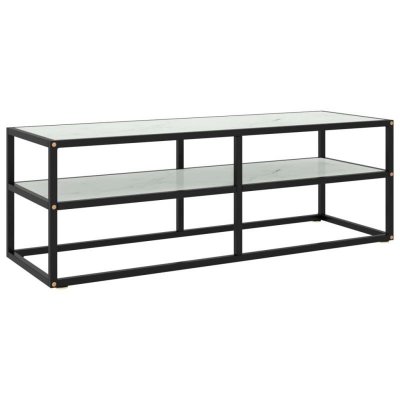 VIDAXL  meuble tv noir avec verre marbre blanc 120x40x40 cm