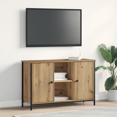 VIDAXL  - Meuble tv Noir Ch&ecirc;ne 101x35x65 cm Bois reconstitu&eacute; et Acier