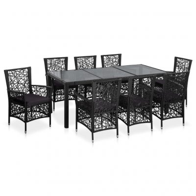 VIDAXL  - Mobilier &agrave; d&icirc;ner d'ext&eacute;rieur 9 pcs R&eacute;sine tress&eacute;e Noir Noir