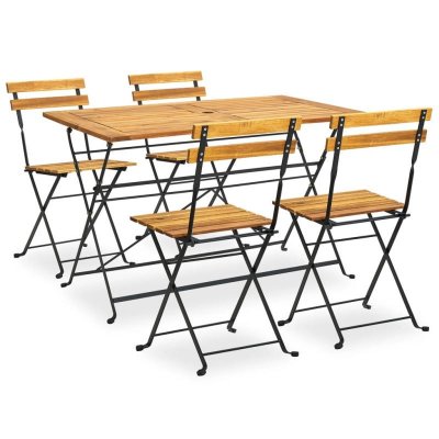 VIDAXL  Mobilier &Agrave; D&icirc;ner D'ext&eacute;rieur Pliable 5 Pcs Bois D'acacia Solide