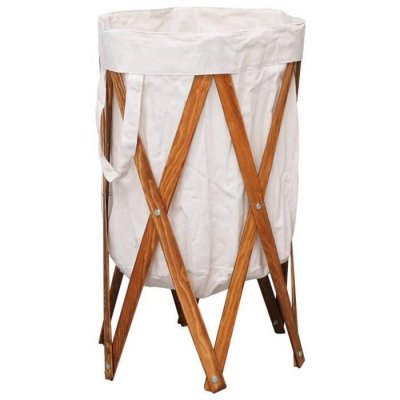 VIDAXL  - Panier &agrave; linge pliable Cr&egrave;me Bois et tissu Cream