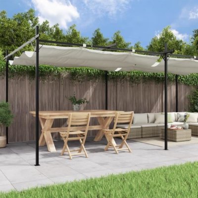 VIDAXL  Pergola Avec Toit R&eacute;tractable Cr&egrave;me 589x292x230 Cm