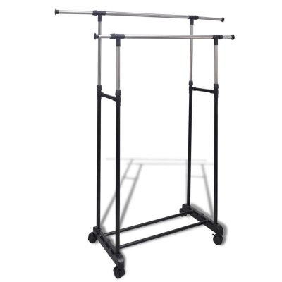 Vidaxl - Port-manteau r&eacute;glable 4 roulettes 2 rails d'accrochage Noir