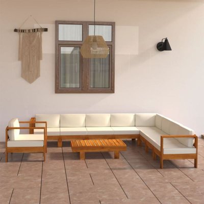 VIDAXL  salon de jardin 10 pcs avec coussins blanc cr&egrave;me bois d'acacia