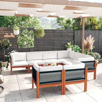 VIDAXL  salon de jardin 10 pcs avec coussins cr&egrave;me bois d'acacia solide