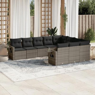 VIDAXL  Salon de Jardin 10 pcs avec Coussins - Gris