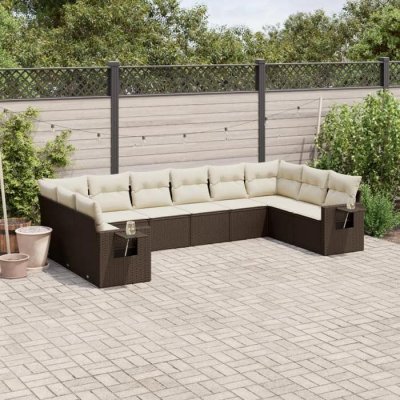 VIDAXL  salon de jardin 10 pcs avec coussins marron r&eacute;sine tress&eacute;e