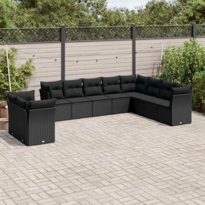 VIDAXL  salon de jardin 10 pcs avec coussins noir r&eacute;sine tress&eacute;e