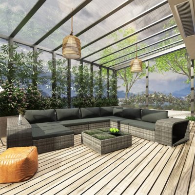 VIDAXL  salon de jardin 10 pcs avec coussins r&eacute;sine tress&eacute;e gris 46816