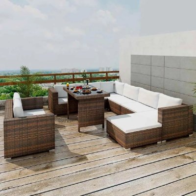 VIDAXL  - Salon de jardin 10 pcs avec coussins R&eacute;sine tress&eacute;e Marron