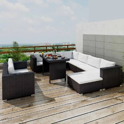 VIDAXL  salon de jardin 10 pcs avec coussins r&eacute;sine tress&eacute;e noir 41878