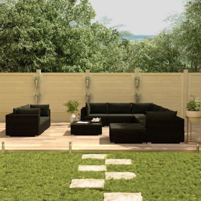 VIDAXL  salon de jardin 10 pcs avec coussins r&eacute;sine tress&eacute;e noir 46755