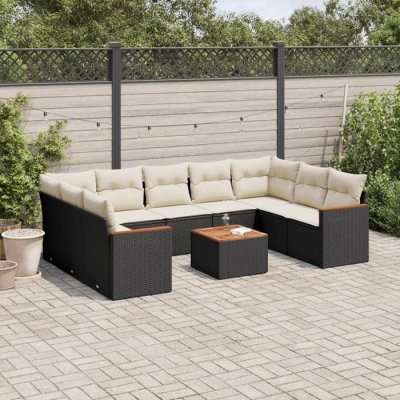 VIDAXL  Salon de jardin 10 pcs - R&eacute;sine tress&eacute;e - Noir