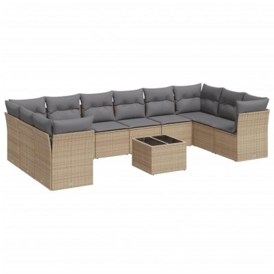 VIDAXL  salon de jardin 11 pcs avec coussins beige r&eacute;sine tress&eacute;e