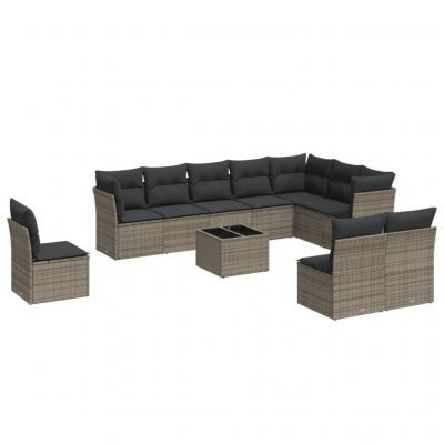 VIDAXL  Salon de jardin 11 pcs avec coussins gris r&eacute;sine tress&eacute;e 3217810