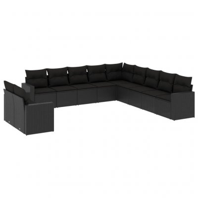 VIDAXL  salon de jardin 11 pcs avec coussins noir r&eacute;sine tress&eacute;e