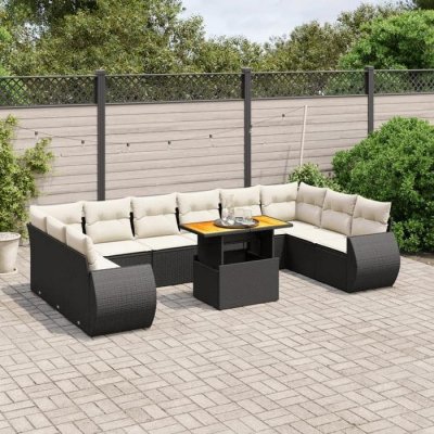 VIDAXL  Salon de Jardin 11 pcs avec Coussins R&eacute;glables - Noir