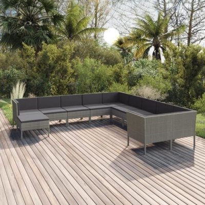 VIDAXL  Salon De Jardin 11 Pcs Avec Coussins R&eacute;sine Tress&eacute;e Gris