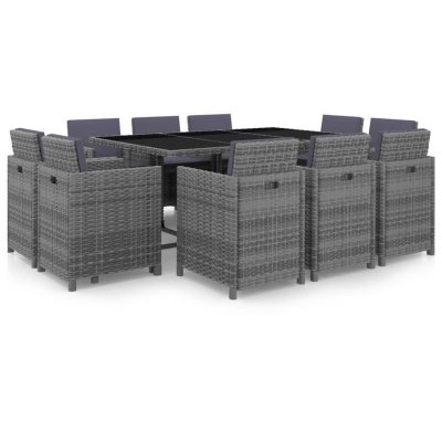 VIDAXL  salon de jardin 11 pcs avec coussins r&eacute;sine tress&eacute;e gris 46378